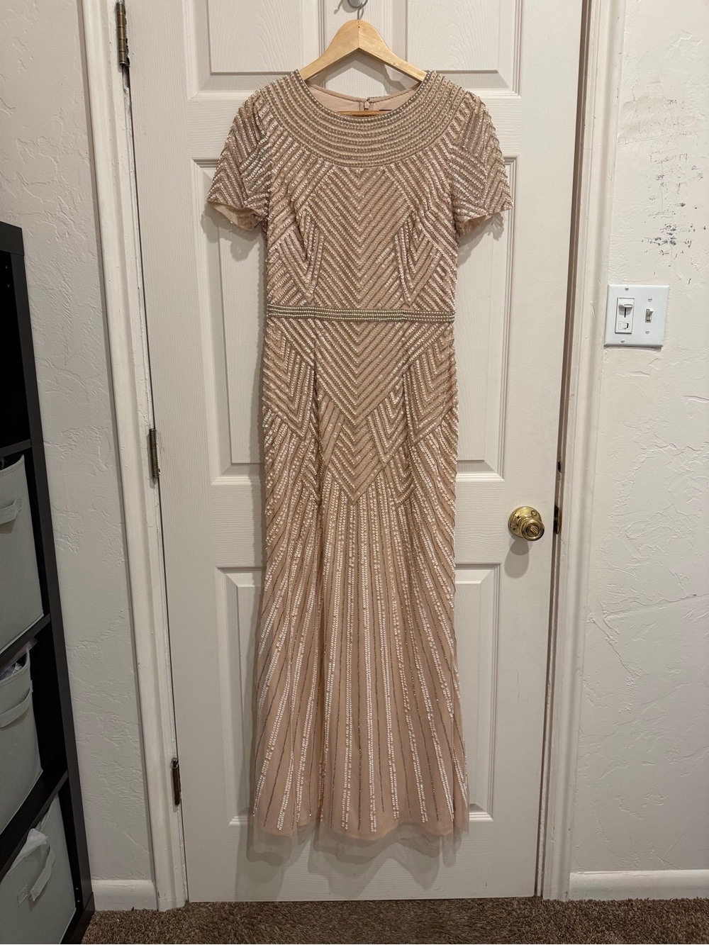 Adrianna Papell Blush Sequin Geometric Maxi Formal Mother of the Bride Dress